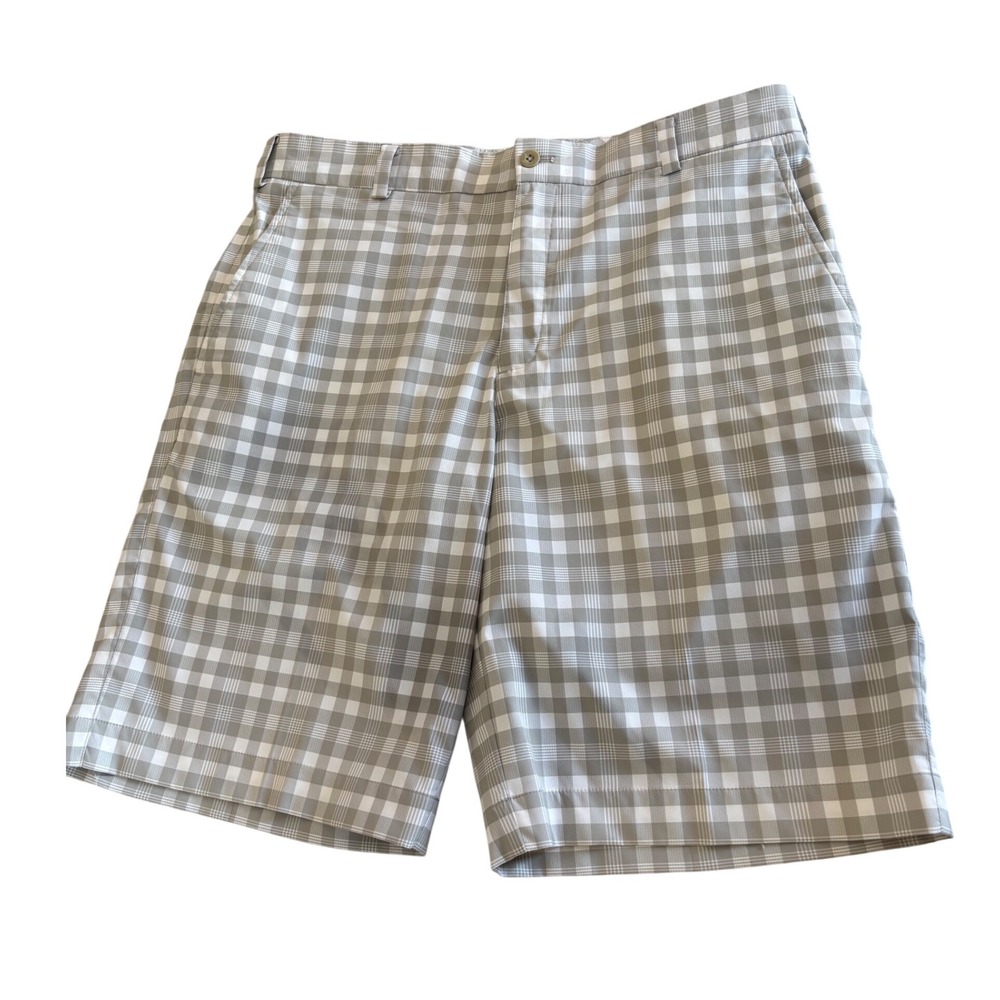 Nike Golf Mens Plaid Flat Front Dri-Fit Shorts Size 34 Gray White